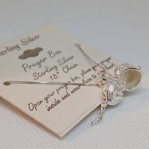 NWT 18" Chain Vintage Sterling Silver 925 Prayer Box Heart Locket Necklace #15W - Picture 2 of 8